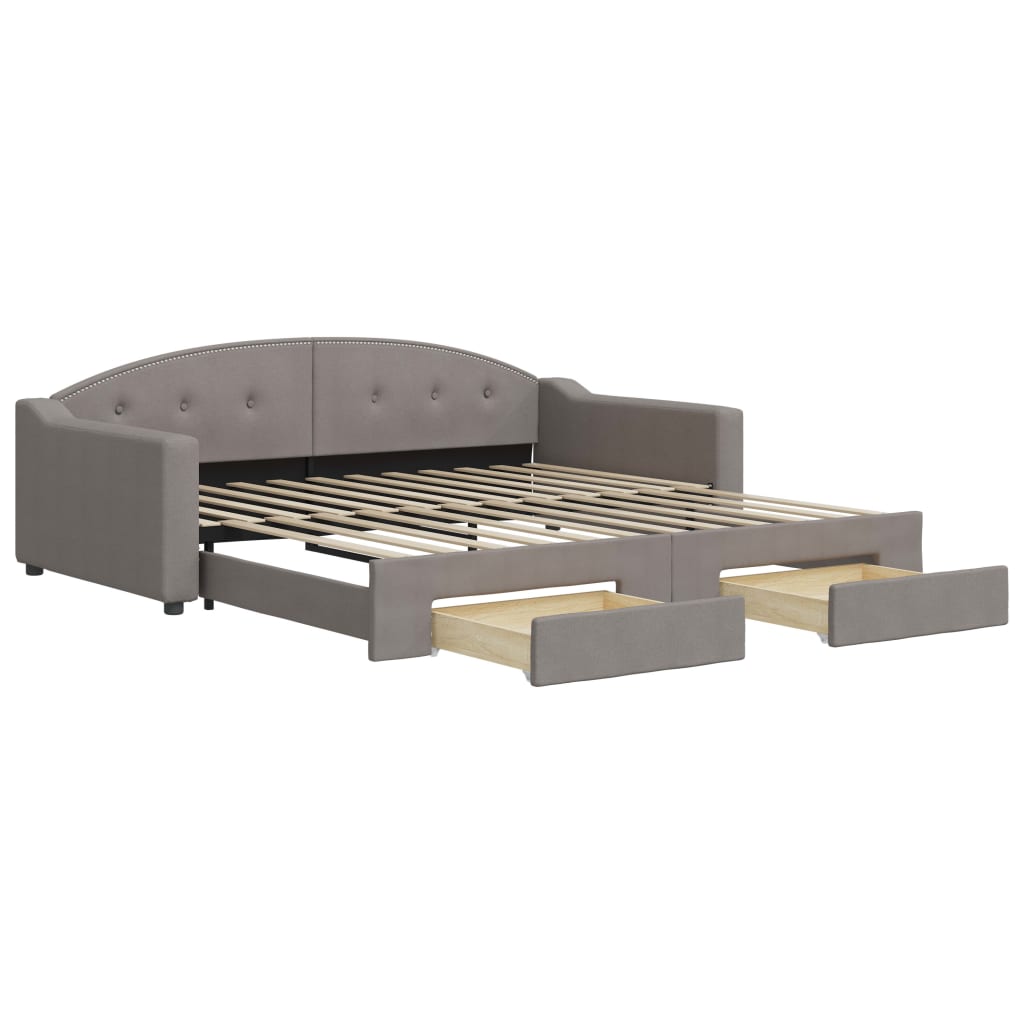 Slaapbank S Stof 100 x 200 cm Taupe met onderschuifbed en lade