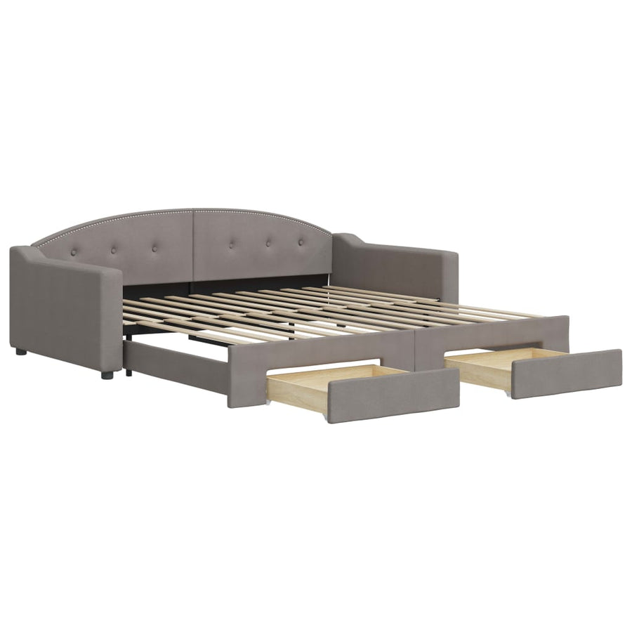 Slaapbank S Stof 100 x 200 cm Taupe met onderschuifbed en lade