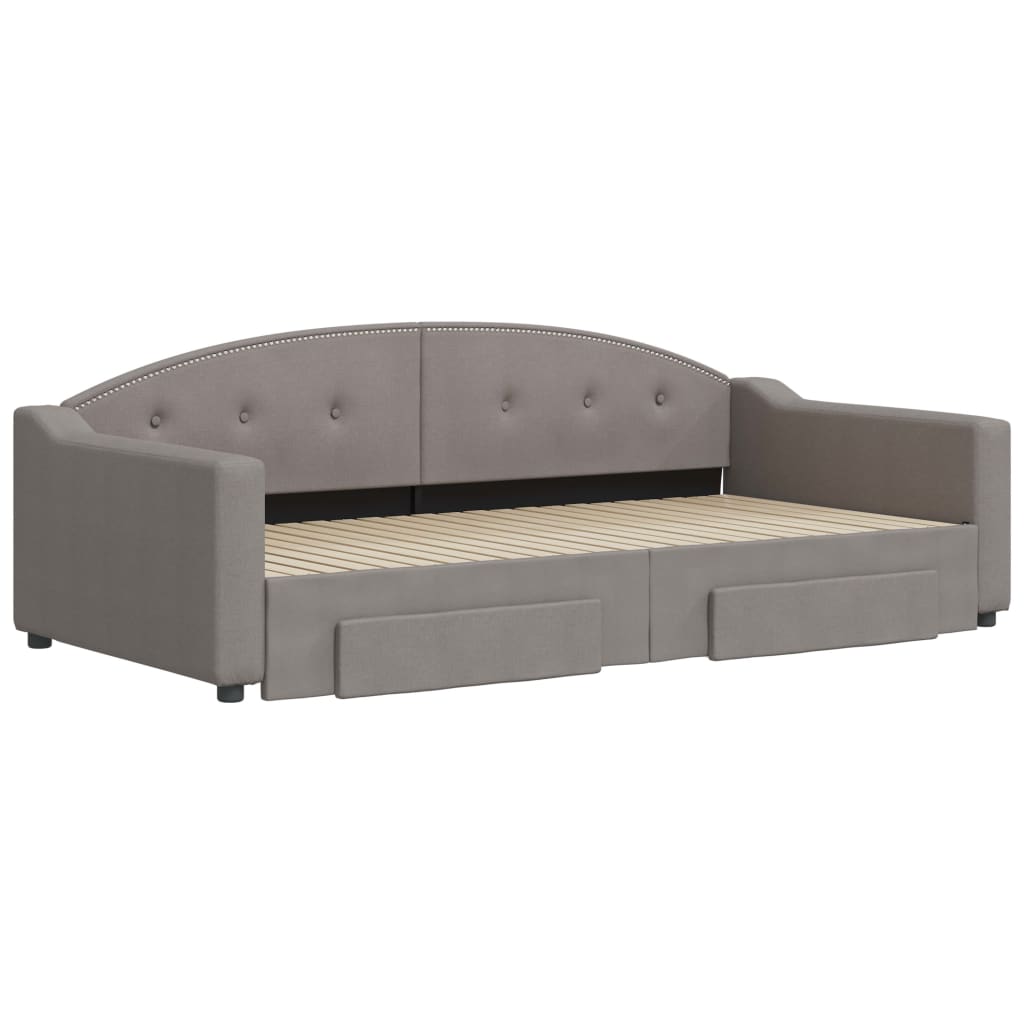 Slaapbank S Stof 100 x 200 cm Taupe met onderschuifbed en lade