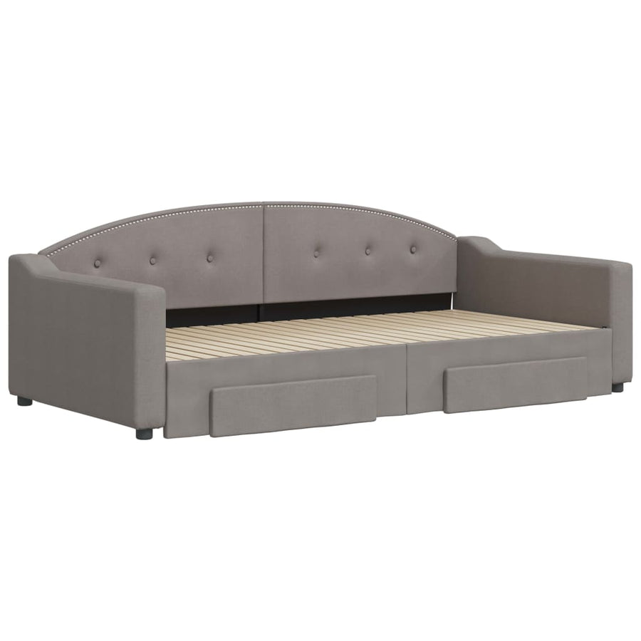 Slaapbank S Stof 100 x 200 cm Taupe met onderschuifbed en lade