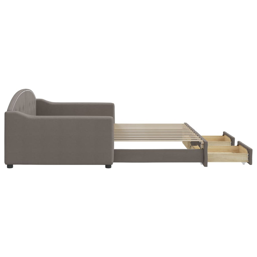 Slaapbank S Stof 100 x 200 cm Taupe met onderschuifbed en lade