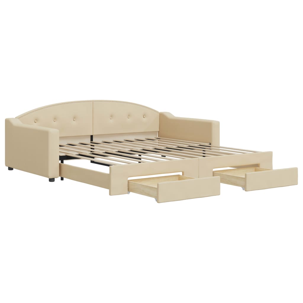 Slaapbank S Stof 100 x 200 cm Crème met onderschuifbed en lade