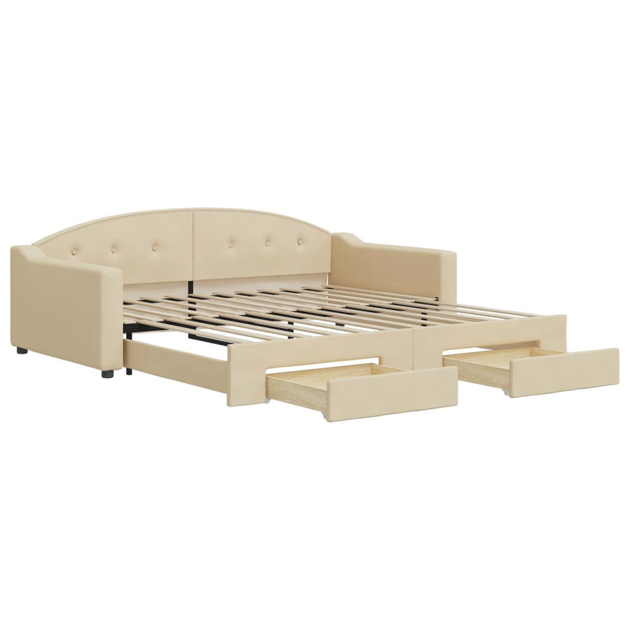 Slaapbank S Stof 100 x 200 cm Crème met onderschuifbed en lade