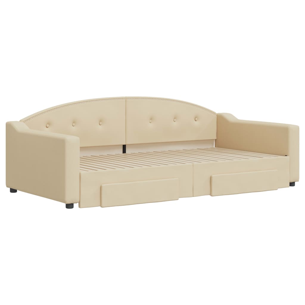 Slaapbank S Stof 100 x 200 cm Crème met onderschuifbed en lade