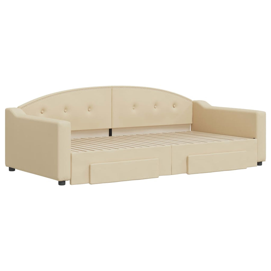 Slaapbank S Stof 100 x 200 cm Crème met onderschuifbed en lade