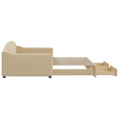 Slaapbank S Stof 100 x 200 cm Crème met onderschuifbed en lade