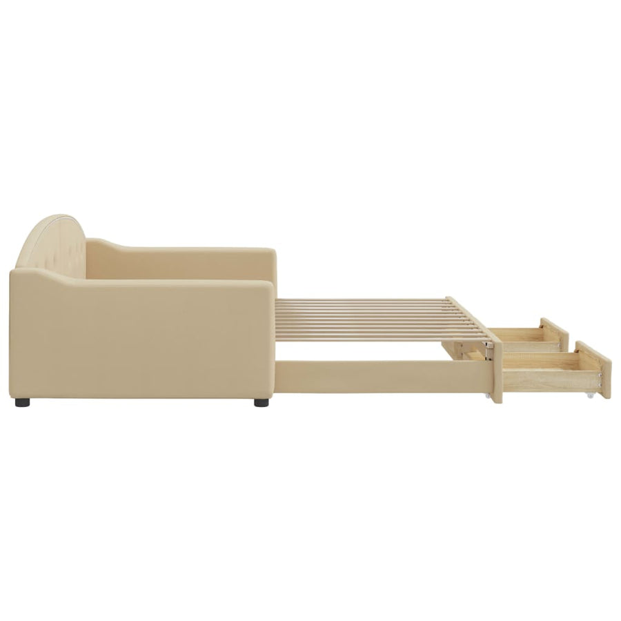 Slaapbank S Stof 100 x 200 cm Crème met onderschuifbed en lade
