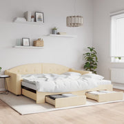 Slaapbank met onderschuifbed en lades 100x200 cm crème