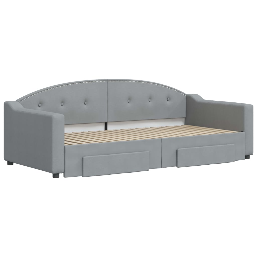 Slaapbank S Stof 90 x 190 cm Lichtgrijs met onderschuifbed en lade