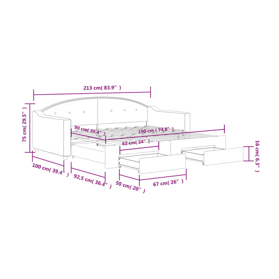 Slaapbank S Stof 90 x 190 cm Lichtgrijs met onderschuifbed en lade