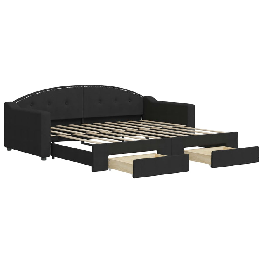 Slaapbank S Stof 90 x 190 cm Zwart met onderschuifbed en lade