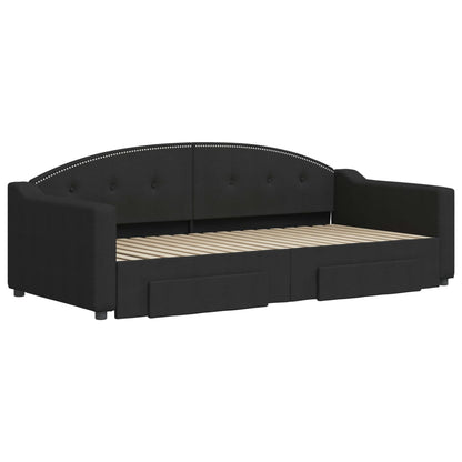Slaapbank S Stof 90 x 190 cm Zwart met onderschuifbed en lade