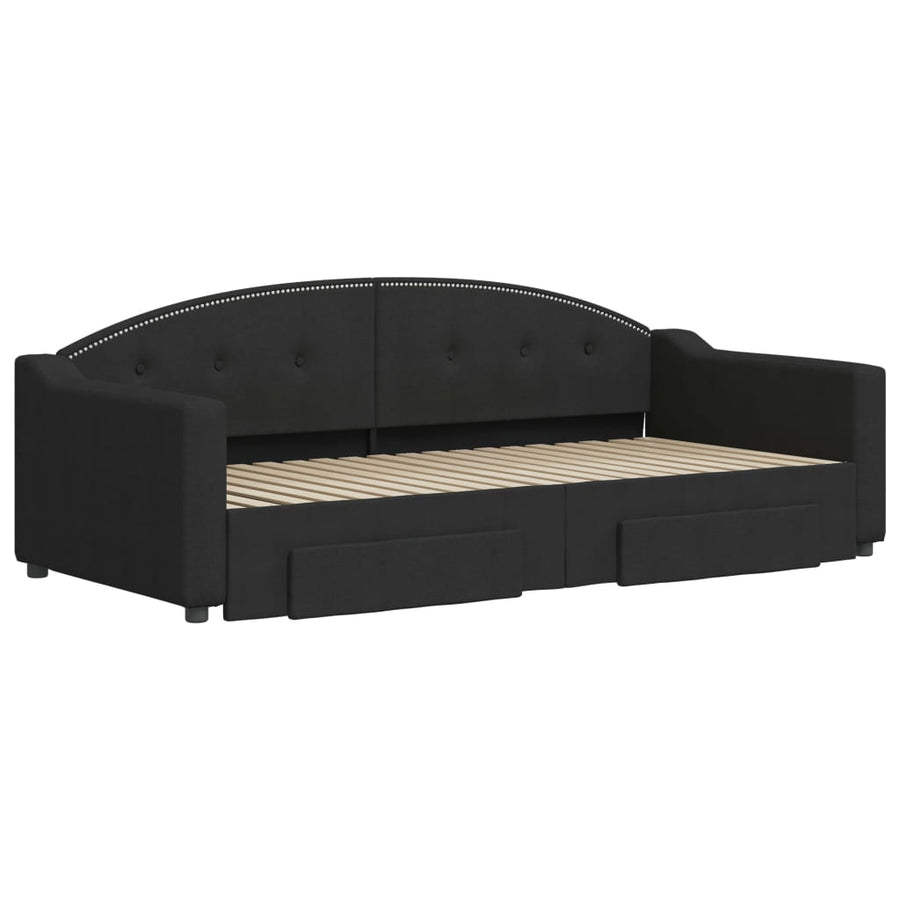 Slaapbank S Stof 90 x 190 cm Zwart met onderschuifbed en lade