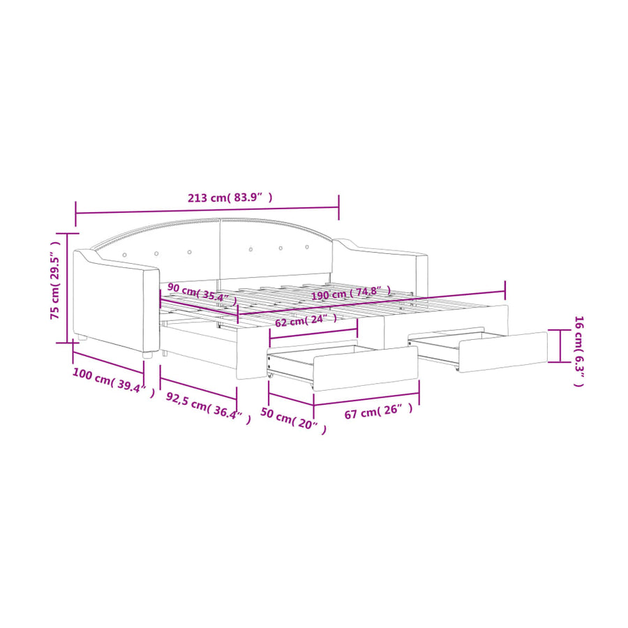 Slaapbank S Stof 90 x 190 cm Zwart met onderschuifbed en lade