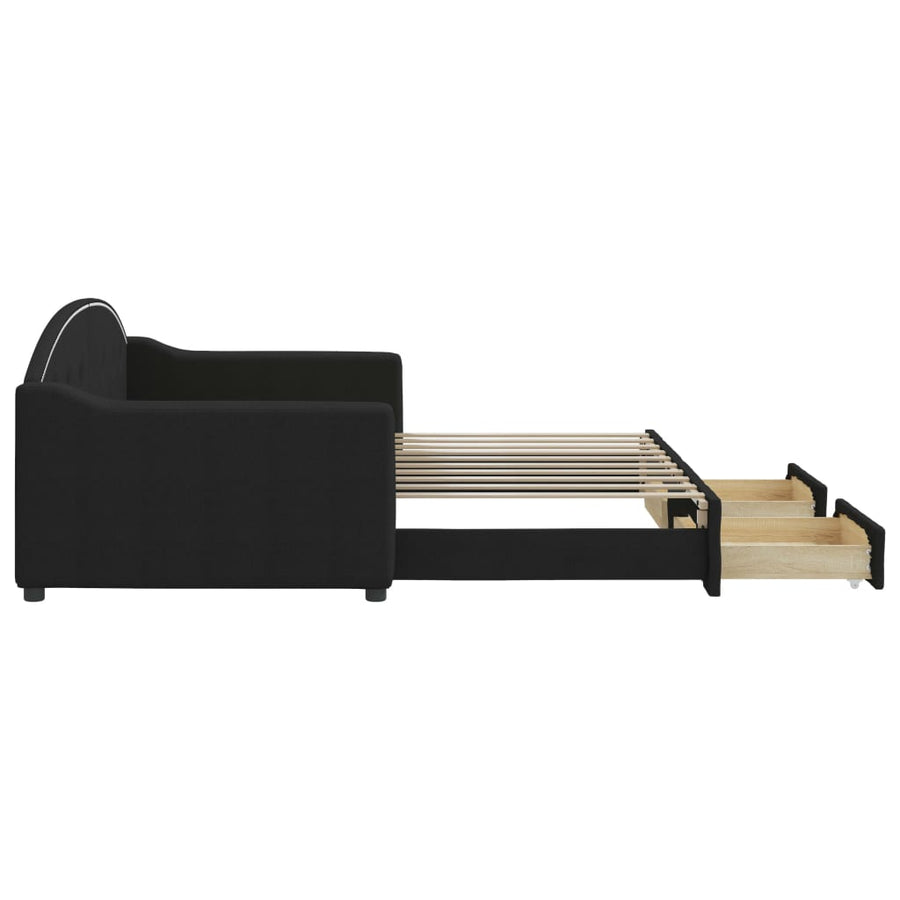 Slaapbank S Stof 90 x 190 cm Zwart met onderschuifbed en lade
