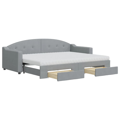 Slaapbank Met Onderschuifbed En Lades Stof 80 x 200 cm Lichtgrijs met onderschuifbed en lade en matras