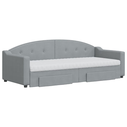 Slaapbank Met Onderschuifbed En Lades Stof 80 x 200 cm Lichtgrijs met onderschuifbed en lade en matras