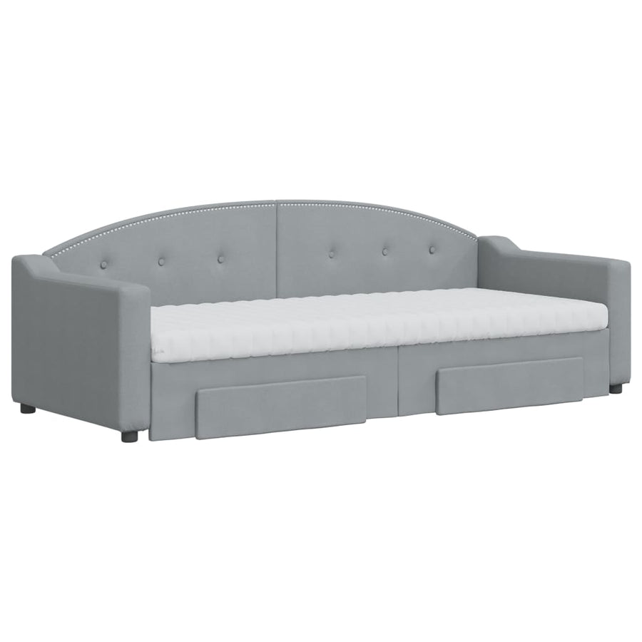 Slaapbank Met Onderschuifbed En Lades Stof 80 x 200 cm Lichtgrijs met onderschuifbed en lade en matras