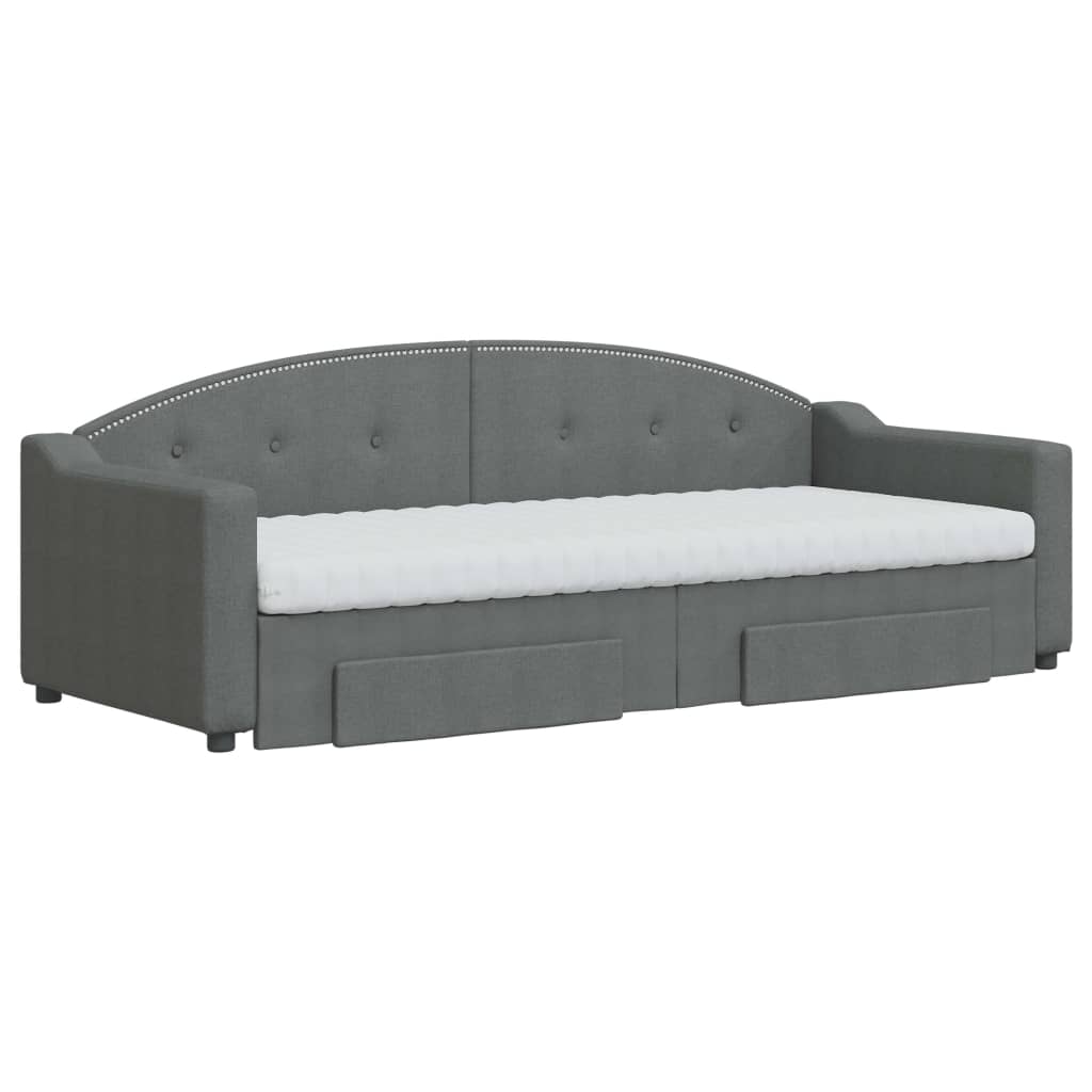Slaapbank Onderschuifbed En Lades Stof 80 x 200 cm Donkergrijs met onderschuifbed en lade en matras