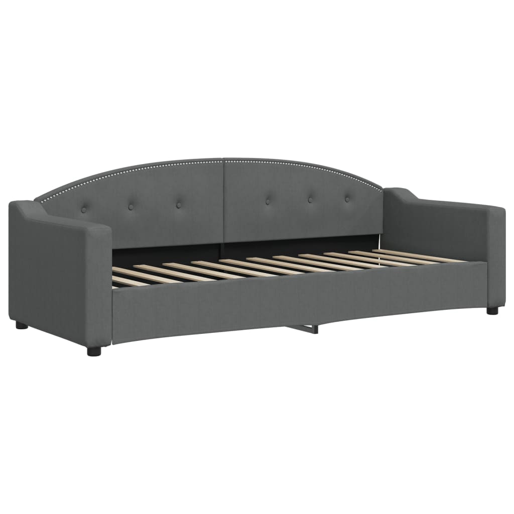 Slaapbank Onderschuifbed En Lades Stof 80 x 200 cm Donkergrijs met onderschuifbed en lade en matras