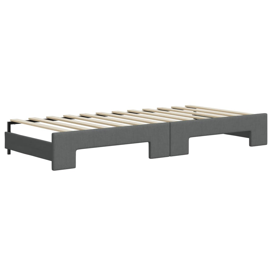 Slaapbank Onderschuifbed En Lades Stof 80 x 200 cm Donkergrijs met onderschuifbed en lade en matras