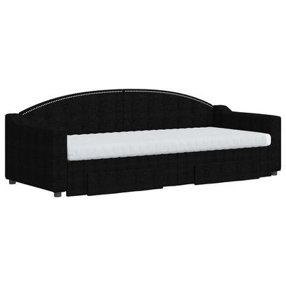 Slaapbank Met Onderschuifbed En Lades Stof 80 x 200 cm Zwart met onderschuifbed en lade en matras