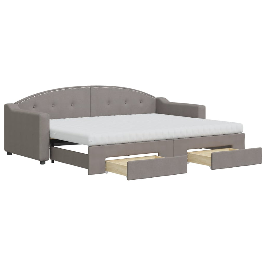 Slaapbank Met Onderschuifbed En Lades Stof 80 x 200 cm Taupe met onderschuifbed en lade en matras