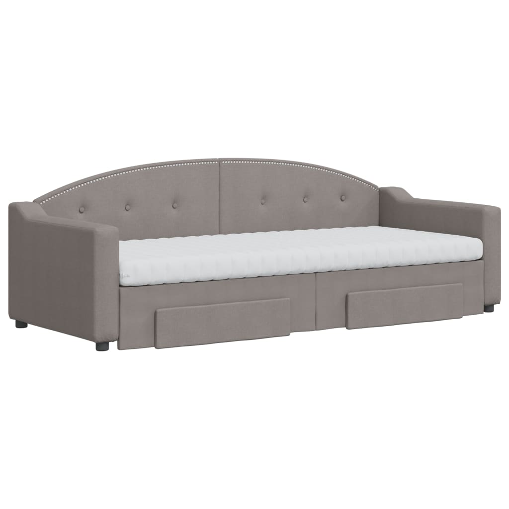 Slaapbank Met Onderschuifbed En Lades Stof 80 x 200 cm Taupe met onderschuifbed en lade en matras