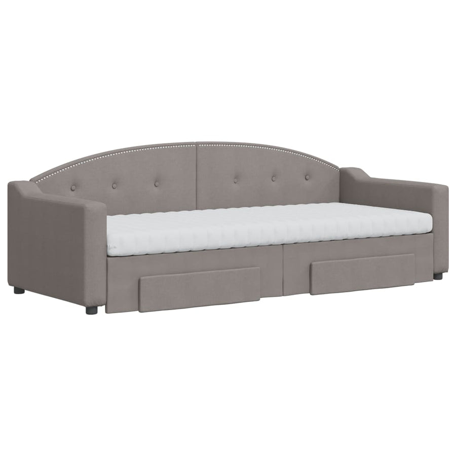 Slaapbank Met Onderschuifbed En Lades Stof 80 x 200 cm Taupe met onderschuifbed en lade en matras
