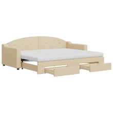 Slaapbank Met Onderschuifbed En Lades Stof Kleur 80 x 200 cm Crème met onderschuifbed en lade en matras