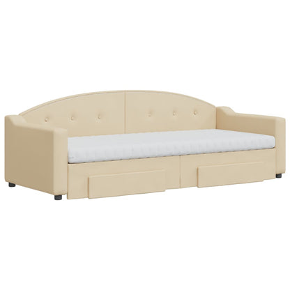 Slaapbank Met Onderschuifbed En Lades Stof Kleur 80 x 200 cm Crème met onderschuifbed en lade en matras