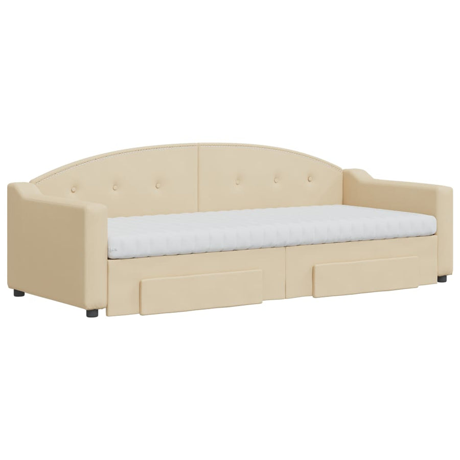 Slaapbank Met Onderschuifbed En Lades Stof Kleur 80 x 200 cm Crème met onderschuifbed en lade en matras
