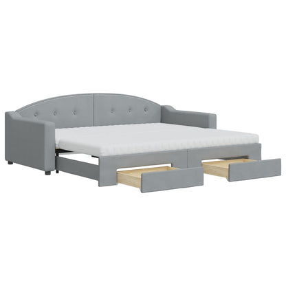 Slaapbank Met Onderschuifbed En Lades Stof 90 x 200 cm Lichtgrijs met onderschuifbed en lade en matras