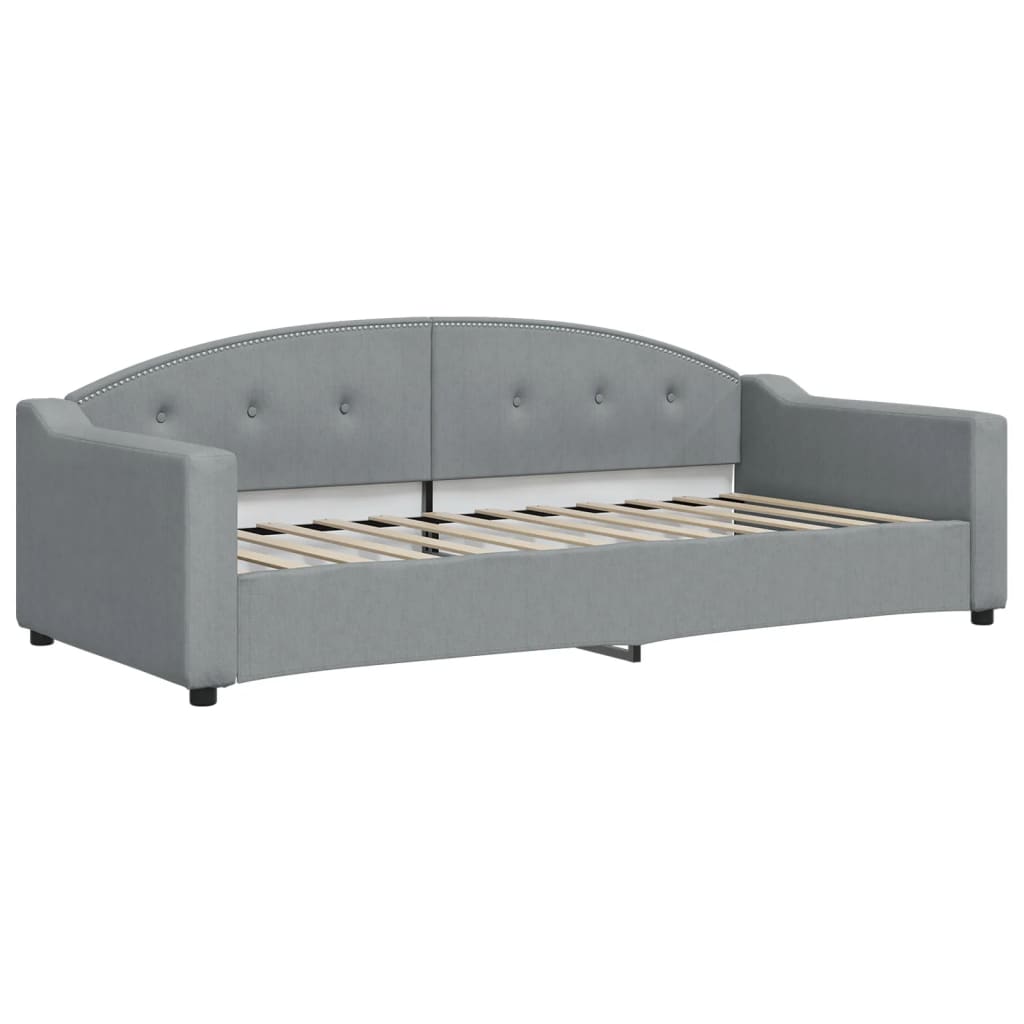 Slaapbank Met Onderschuifbed En Lades Stof 90 x 200 cm Lichtgrijs met onderschuifbed en lade en matras