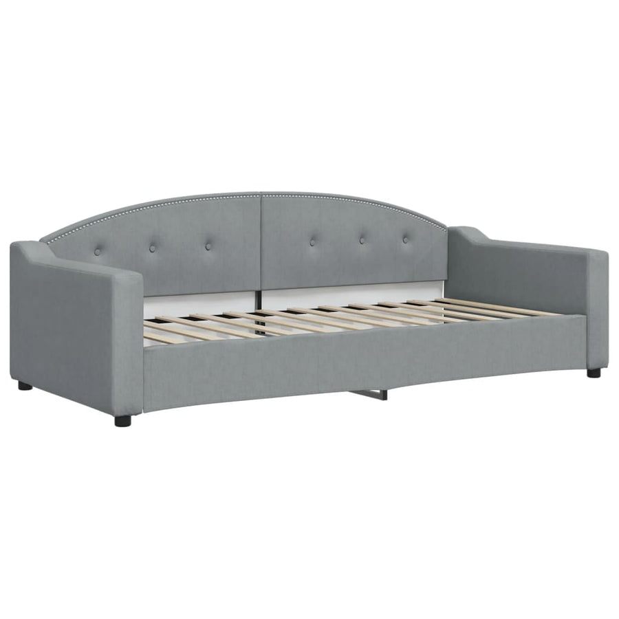 Slaapbank Met Onderschuifbed En Lades Stof 90 x 200 cm Lichtgrijs met onderschuifbed en lade en matras