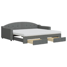 Slaapbank Onderschuifbed En Lades Stof 90 x 200 cm Donkergrijs met onderschuifbed en lade en matras