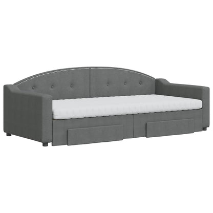 Slaapbank Onderschuifbed En Lades Stof 90 x 200 cm Donkergrijs met onderschuifbed en lade en matras