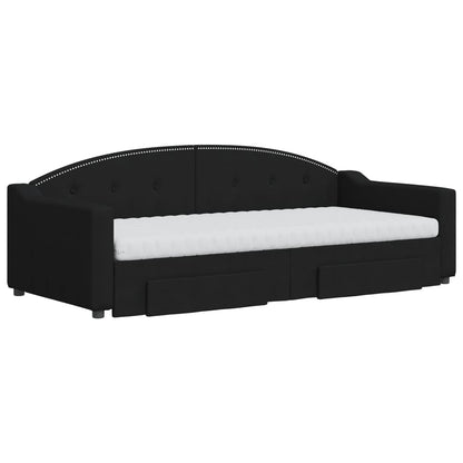 Slaapbank Met Onderschuifbed En Lades Stof 90 x 200 cm Zwart met onderschuifbed en lade en matras
