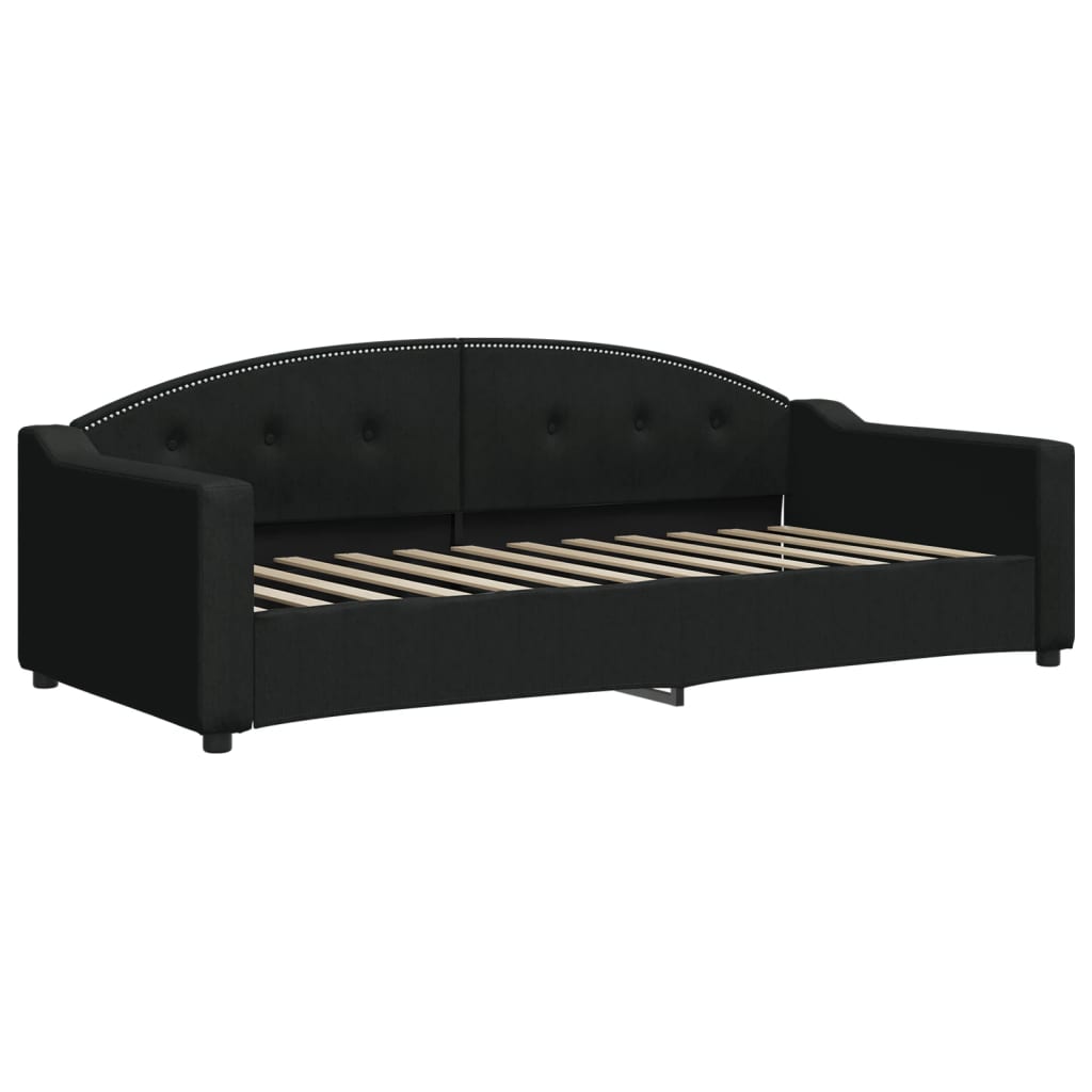 Slaapbank Met Onderschuifbed En Lades Stof 90 x 200 cm Zwart met onderschuifbed en lade en matras
