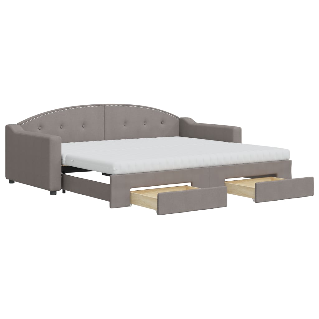 Slaapbank met onderschuifbed en lades 90x200 cm stof taupe
