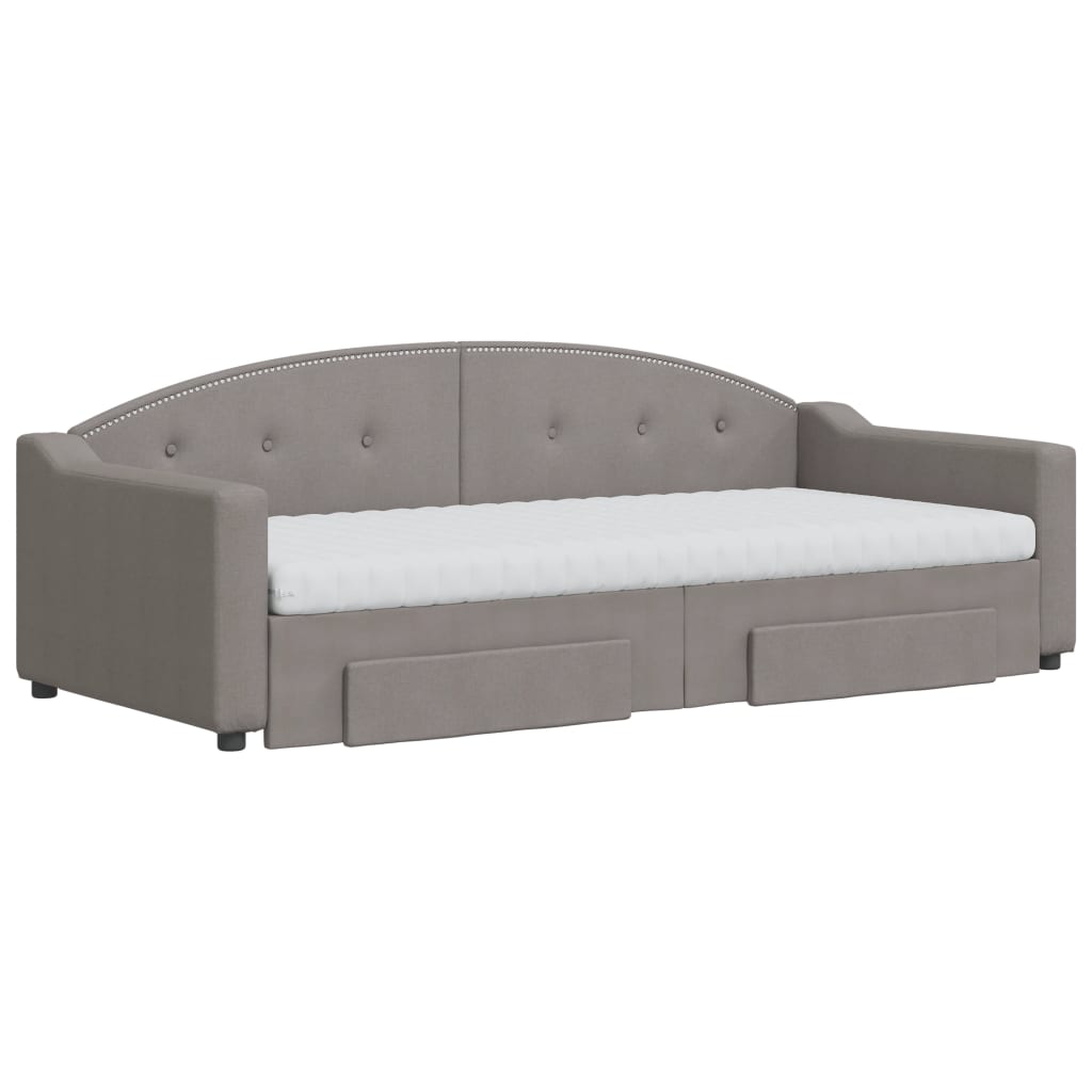 Slaapbank met onderschuifbed en lades 90x200 cm stof taupe