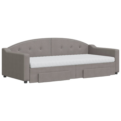 Slaapbank met onderschuifbed en lades 90x200 cm stof taupe