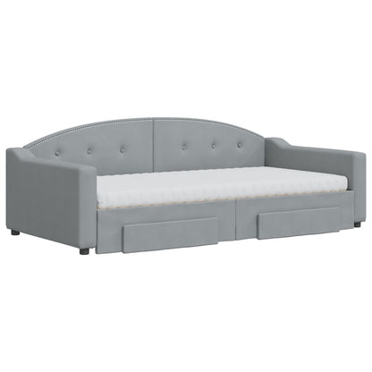 Slaapbank Onderschuifbed En Lades Stof 100 x 200 cm Lichtgrijs met onderschuifbed en lade en matras