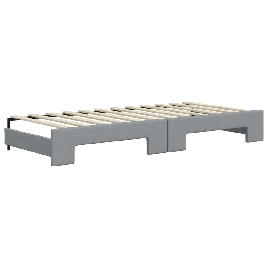 Slaapbank Onderschuifbed En Lades Stof 100 x 200 cm Lichtgrijs met onderschuifbed en lade en matras