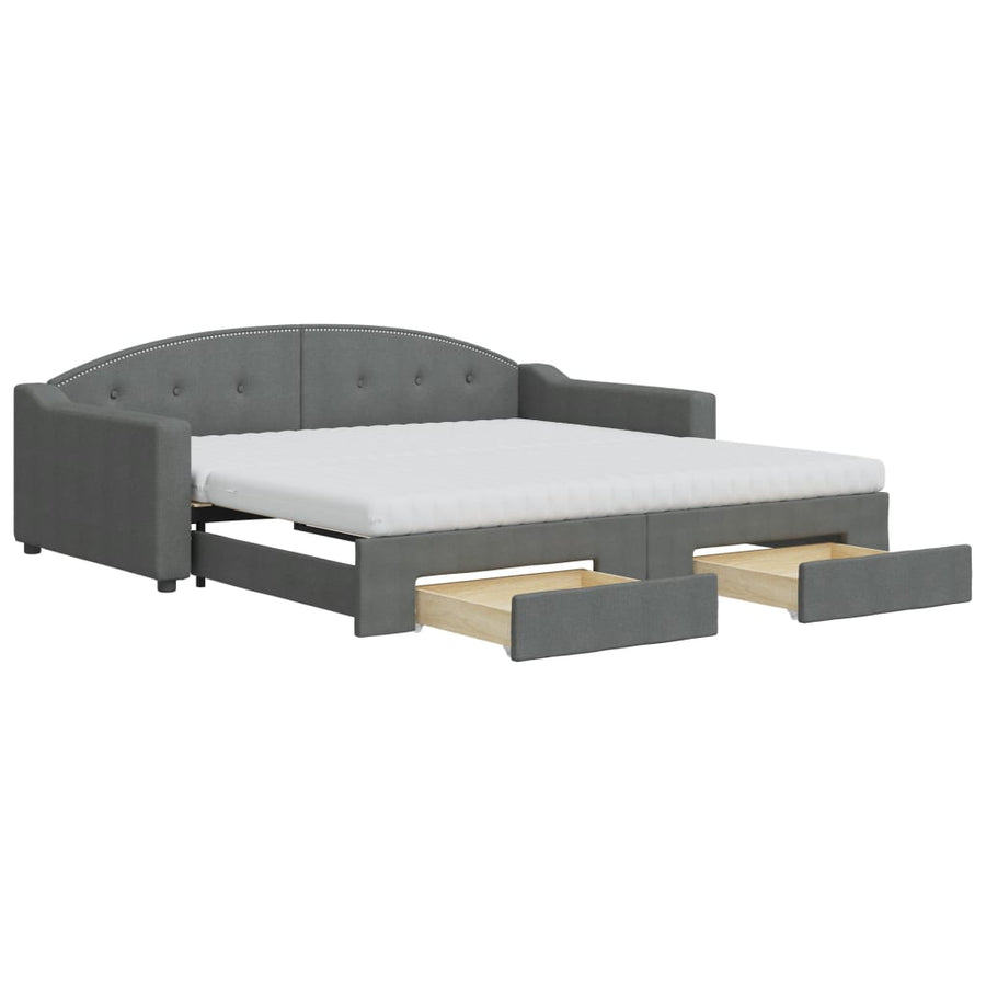 Slaapbank onderschuifbed en lades 100x200 cm stof donkergrijs 100 x 200 cm Donkergrijs