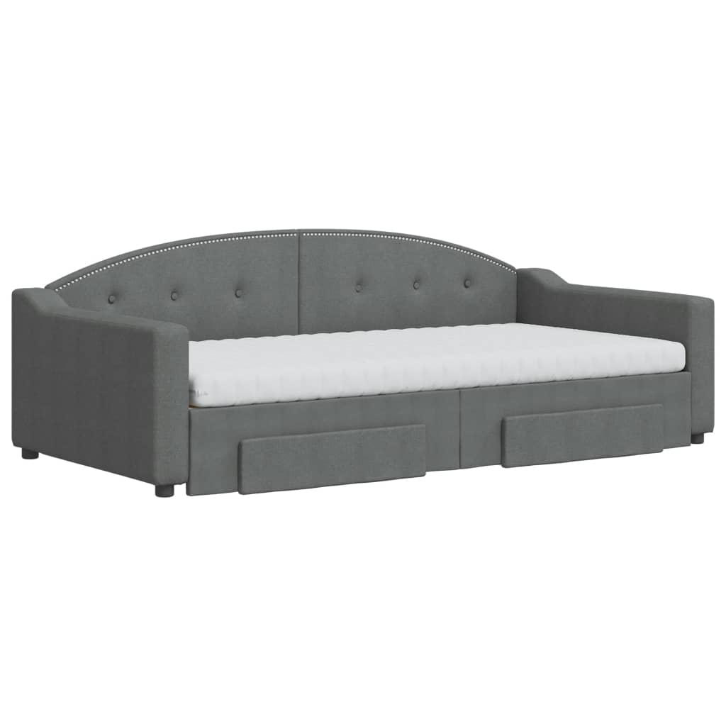 Slaapbank onderschuifbed en lades 100x200 cm stof donkergrijs 100 x 200 cm Donkergrijs
