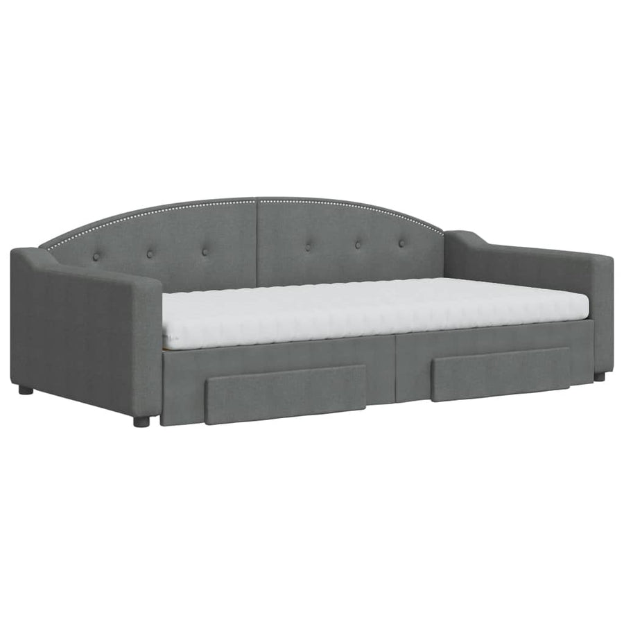 Slaapbank onderschuifbed en lades 100x200 cm stof donkergrijs 100 x 200 cm Donkergrijs