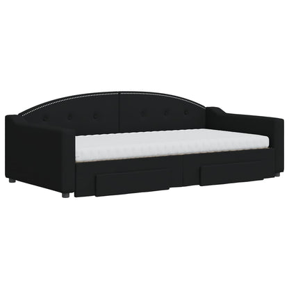 Slaapbank Met Onderschuifbed En Lades Stof 100 x 200 cm Zwart met onderschuifbed en lade en matras