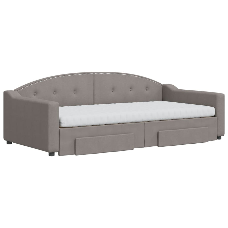 Slaapbank Met Onderschuifbed En Lades Stof 100 x 200 cm Taupe met onderschuifbed en lade en matras