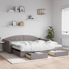 Slaapbank Met Onderschuifbed En Lades Stof 100 x 200 cm Taupe met onderschuifbed en lade en matras